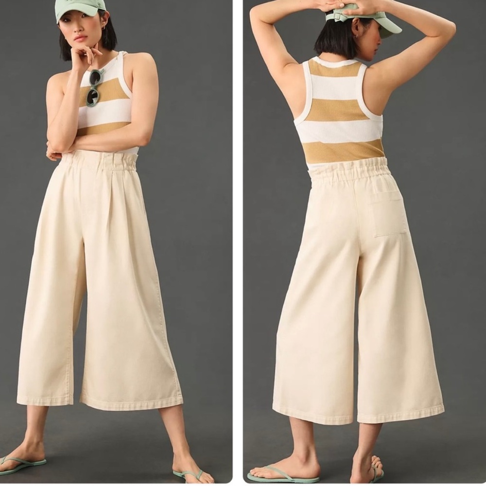 Anthropologie Pilcro Paperbag‎ Wide Leg High Rise Cropped Pant Beige Medium